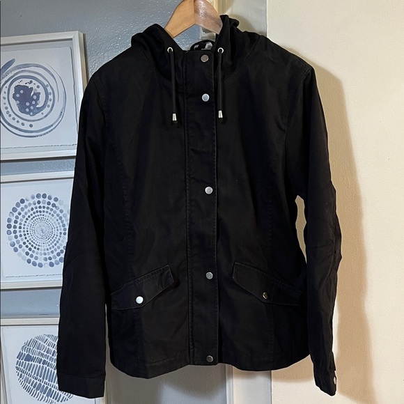 DIVIDED Women’s Black Hooded Full Zip Utility Jacket Size L - Picture 2 of 7